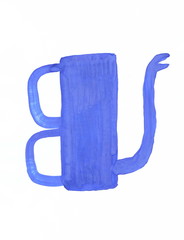 Drawing with watercolors: Blue turkish teapot.