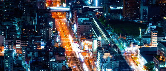 Fototapeta na wymiar Aerial view of a highway in Osaka, Japan