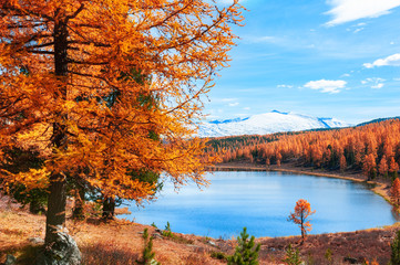 Kidelu lake in Altai mountains, Siberia, Russia. Beautiful autumn landscape.