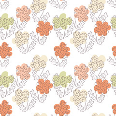 Contours of small flowers on the background of silhouettes of large flowers Flat minimal retro design. Vector