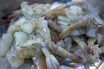 Raw Uncooked King Shrimps, focus selective