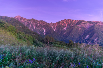 Fototapeta na wymiar Sunrise at the Japanese Alps, Mount Goryu, Hakuba, Japan