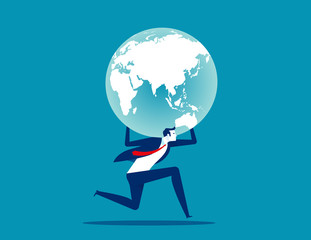 Holding globe. Concept people and earth vector illustration, Flat cartoon style design
