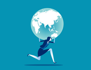 Holding globe. Concept people and earth vector illustration, Flat cartoon style design
