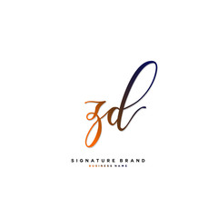 Z D ZD Initial letter handwriting and  signature logo concept design.