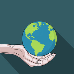 Hands holding The Green Planet , Save The Earth Concept