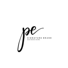 P E PE Initial letter handwriting and  signature logo concept design.