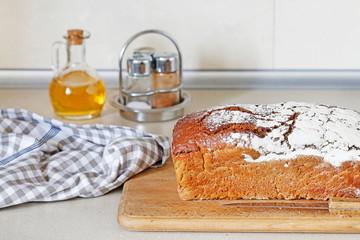 Loaf of brad in the kitchen.