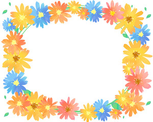 花かんむりのフレーム枠　水彩風　ベクター 背景　フラワー