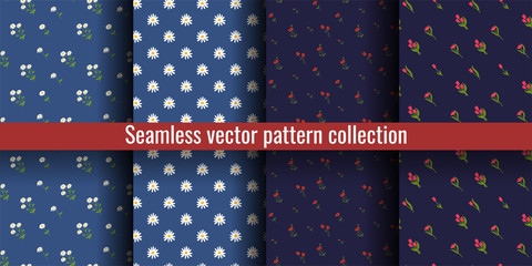 Floral seamless pattern. Poppy. Tulip. Chamomile. Vector flowers. Fashion print. Design for textile or clothes. Hand drawn repeating elements. Natural background