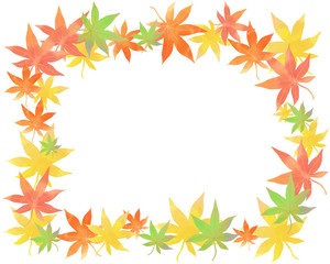 紅葉の背景 枠 フレーム 秋の素材 ベクター 水彩イラスト