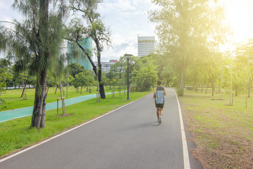 Natural garden with people exercising in the morning
