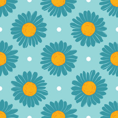 Fototapeta na wymiar Large daisies on a blue background, Chamomile turquoise background, Daisy seamless pattern. Vector pattern
