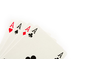 The combination of playing cards poker casino. Four aces on white background