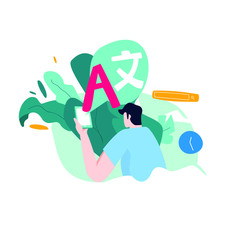 Online translator concept with translator symbol, foreign language translation, online communication flat vector illustration design for mobile and web graphics