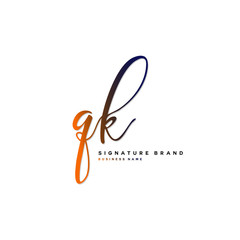 Q K QK Initial letter handwriting and  signature logo concept design.