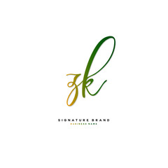 Z K ZK Initial letter handwriting and  signature logo concept design.
