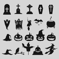 Simple silhouettes vector icons set for Halloween