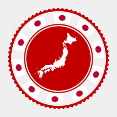 Japan flat stamp. Round logo with map and flag of Japan.