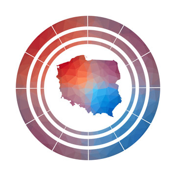 Fototapeta Poland badge. Bright gradient logo of country in low poly style. Multicolored Poland rounded sign with map in geometric style for your infographics.