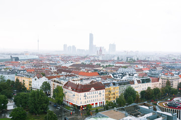 Fototapeta premium Aerial Vienna city panorama from Vienna Ferris wheel in Wurstelprater, Austria. Skyline view