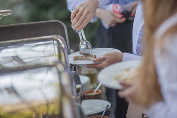 Appetizing grilled sausages for the Oktoberfest buffet