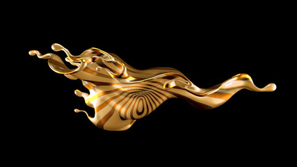 Beautiful elegant metal splash on a black background. 3d illustration, 3d rendering.