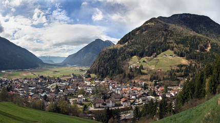 Fototapeta na wymiar Sand in Taufers. Panoramic view of Campo Tures, a market town in South Tyrol in northern Italy