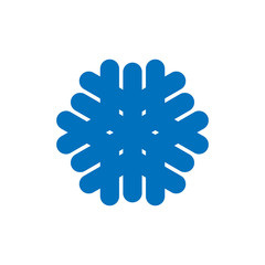 Snowflake sign. Blue Snowflake icon isolated on white background. Snow flake silhouette. Symbol of snow, holiday, cold weather, frost. Winter design element. Vector illustration