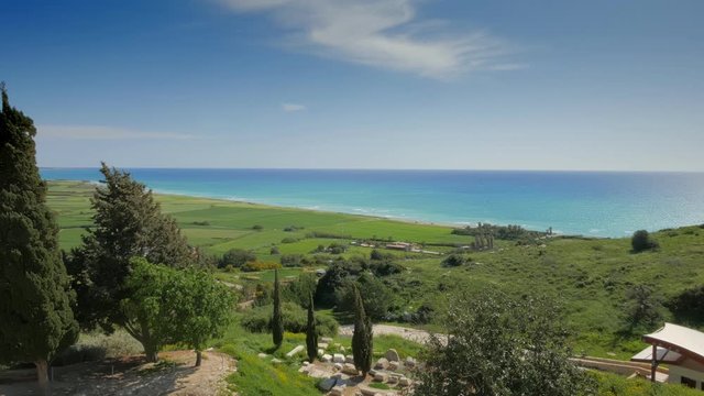 beautiful landscape near sea in Cyprus, top view, sunny weather