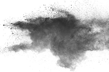 abstract powder splatted background. Black powder explosion on white background. Colored cloud. Colorful dust explode. Paint Holi.