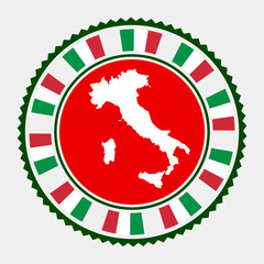 Italy flat stamp. Round logo with map and flag of Italy. Vector illustration.