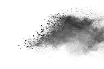 abstract powder splatted background. Black powder explosion on white background. Colored cloud. Colorful dust explode. Paint Holi.