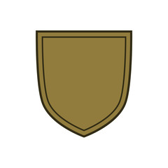 Shield shape gold icon. Simple flat logo on white background. Symbol of security, protection, safety, strong. Element badge for protect design emblem decoration Vector illustration