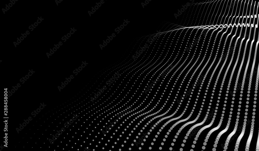 Poster big data. vector abstract futuristic digital landscape with particles dots and stars on horizon. com