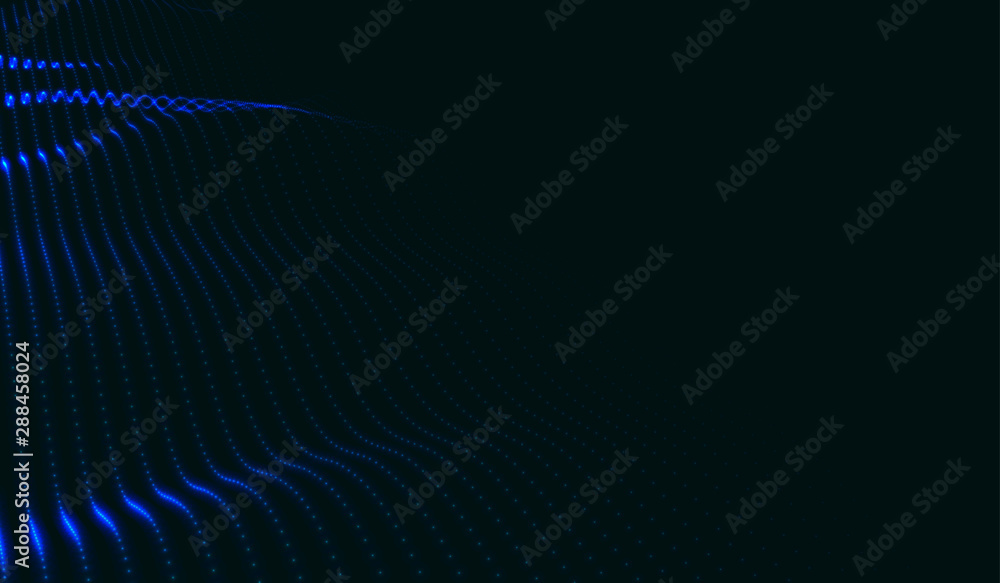 Poster big data. vector abstract futuristic digital landscape with particles dots and stars on horizon. com