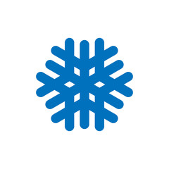 Snowflake sign. Blue Snowflake icon isolated on white background. Snow flake silhouette. Symbol of snow, holiday, cold weather, frost. Winter design element. Vector illustration