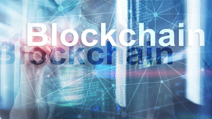 Blockchain technology Concept on server background. Data encryption.