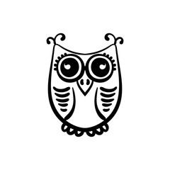 Vector hand drawn owl doodle, Black and white zentangle art illustration
