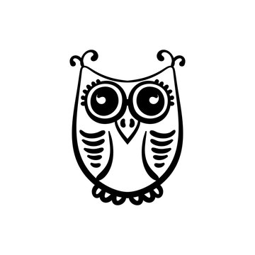 Vector hand drawn owl doodle, Black and white zentangle art illustration
