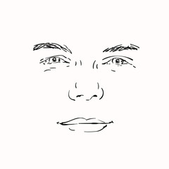 Face of happy man hand drawn isolated, Vector sketch line art illustration