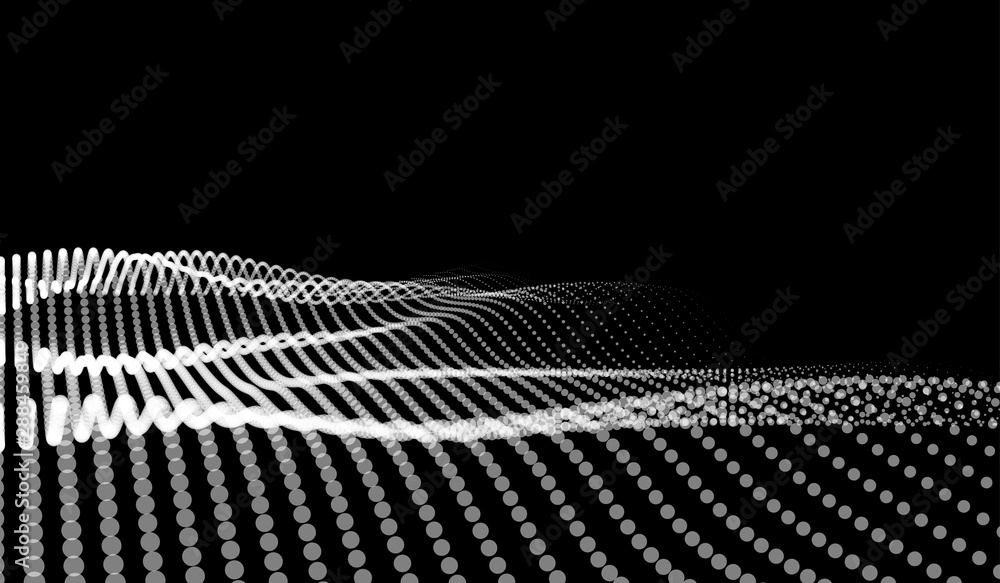 Poster big data. vector abstract futuristic digital landscape with particles dots and stars on horizon. com