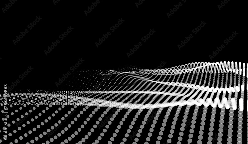 Poster big data. vector abstract futuristic digital landscape with particles dots and stars on horizon. com