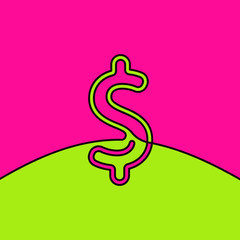 Obraz premium Dollar sign on vivid green and pink colors, Continuous line vector minimalist flat design