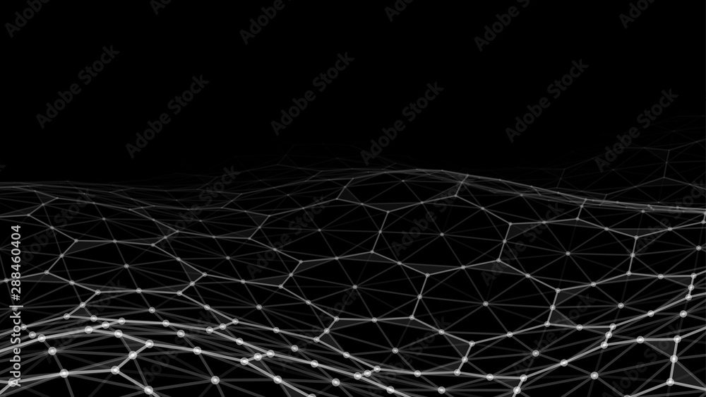 Poster big data. vector abstract futuristic digital landscape with particles dots and stars on horizon. com