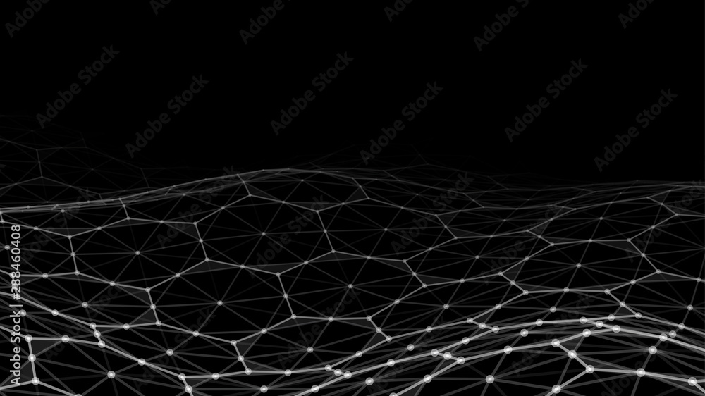 Poster big data. vector abstract futuristic digital landscape with particles dots and stars on horizon. com