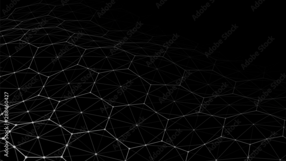 Poster big data. vector abstract futuristic digital landscape with particles dots and stars on horizon. com