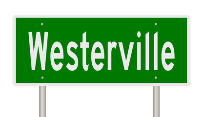Rendering of a green highway sign for Westerville Ohio