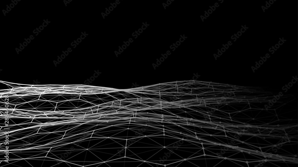 Poster big data. vector abstract futuristic digital landscape with particles dots and stars on horizon. com