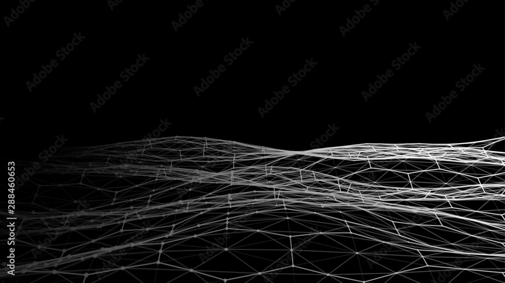 Poster big data. vector abstract futuristic digital landscape with particles dots and stars on horizon. com